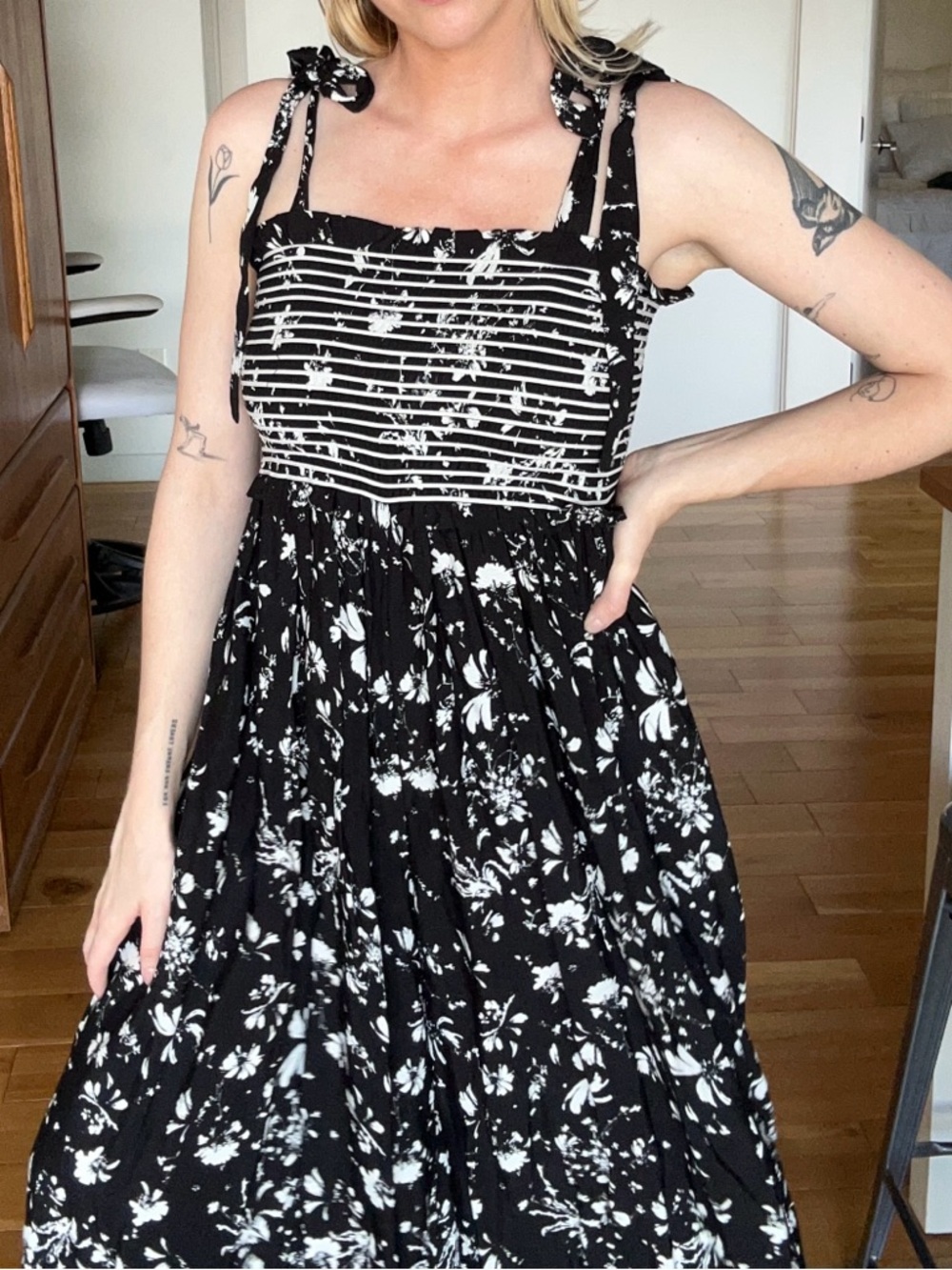 Free People Black Floral Tie-Shoulder Wide-Leg Jumpsuit - Picture 3 of 5